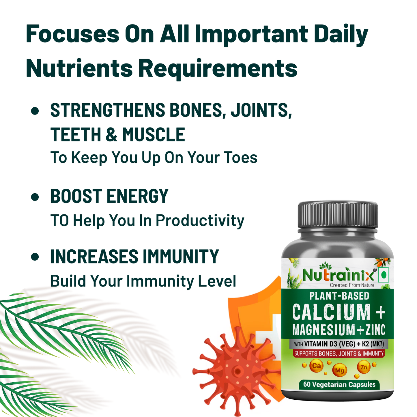 Plant-Based Calcium Magnesium Zinc with D3+K2
