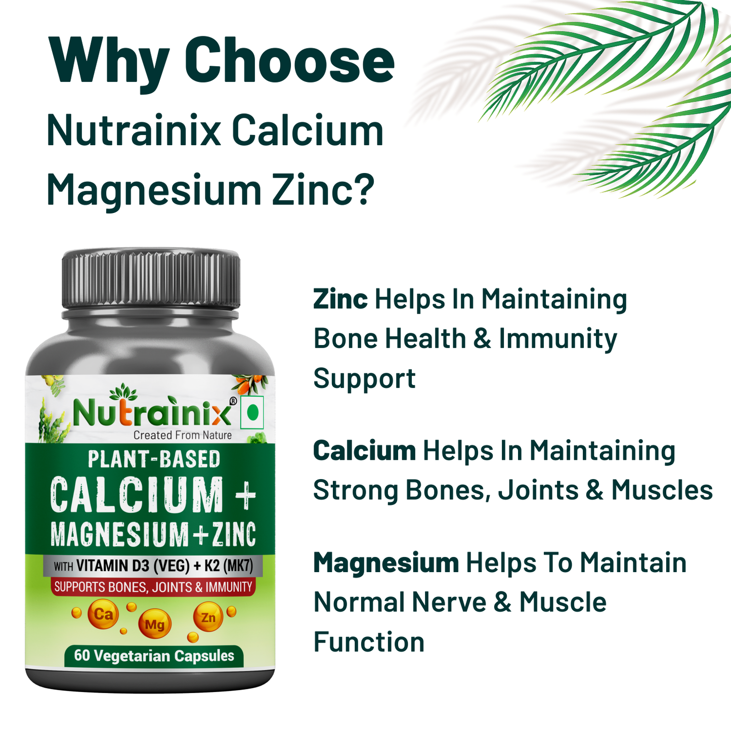 Plant-Based Calcium Magnesium Zinc with D3+K2