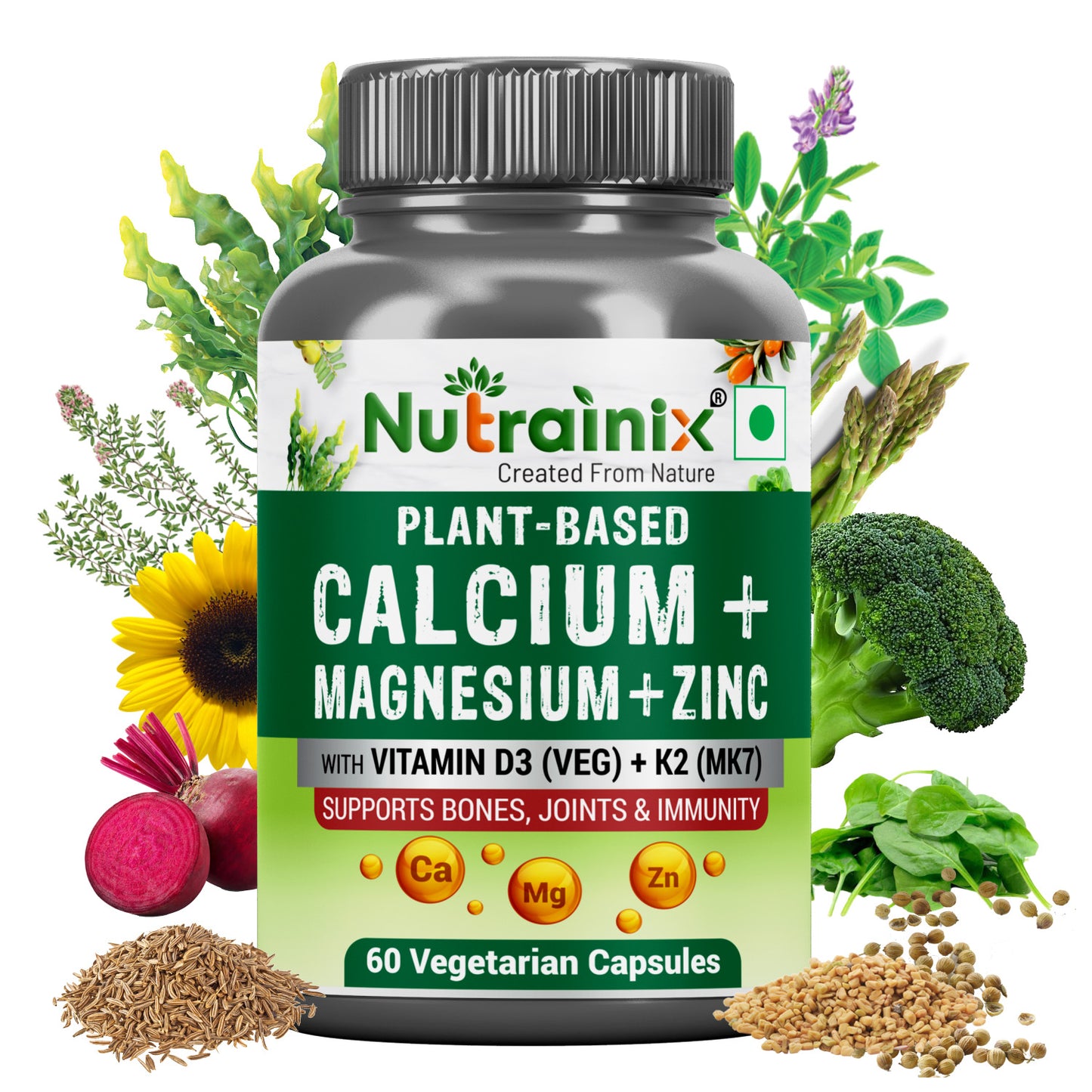 Plant-Based Calcium Magnesium Zinc with D3+K2