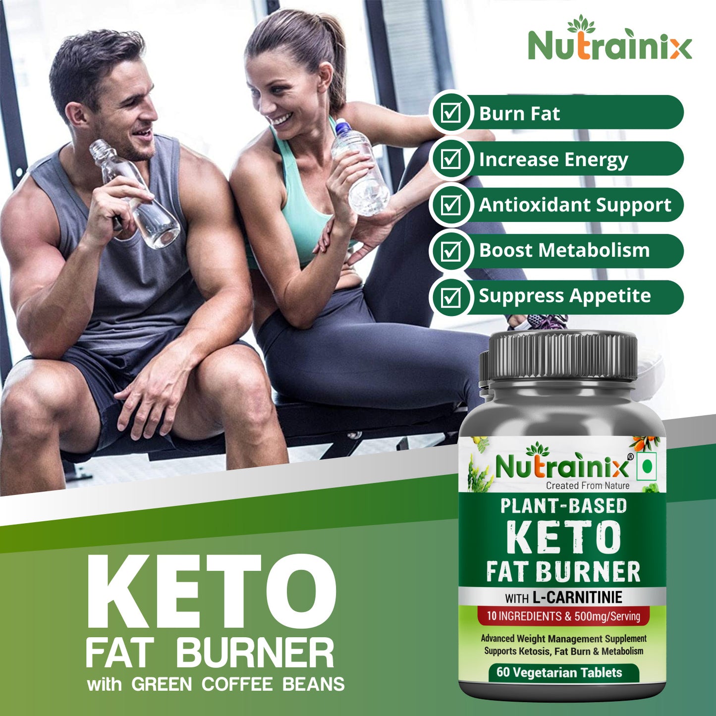 Nutrainix Plant-Based Keto Fat Burner - 60 Vegetarian Tablets