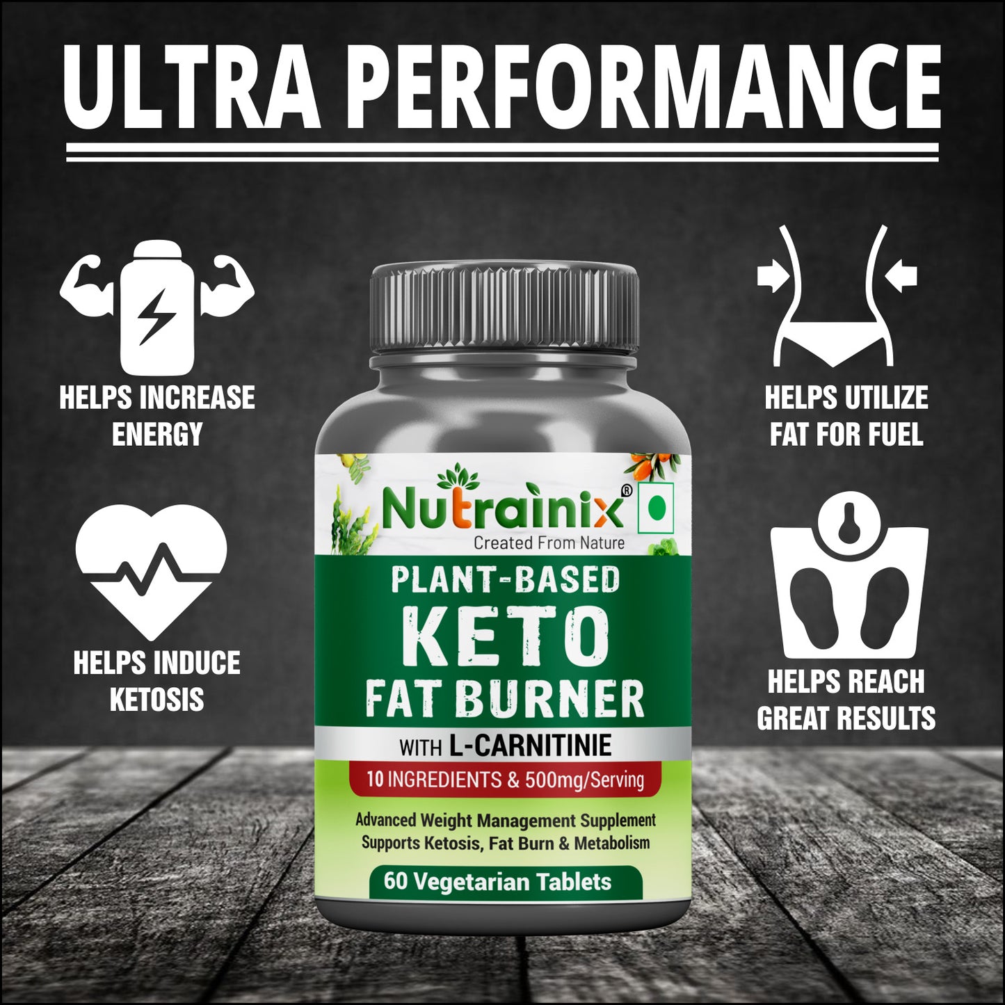 Nutrainix Plant-Based Keto Fat Burner - 60 Vegetarian Tablets
