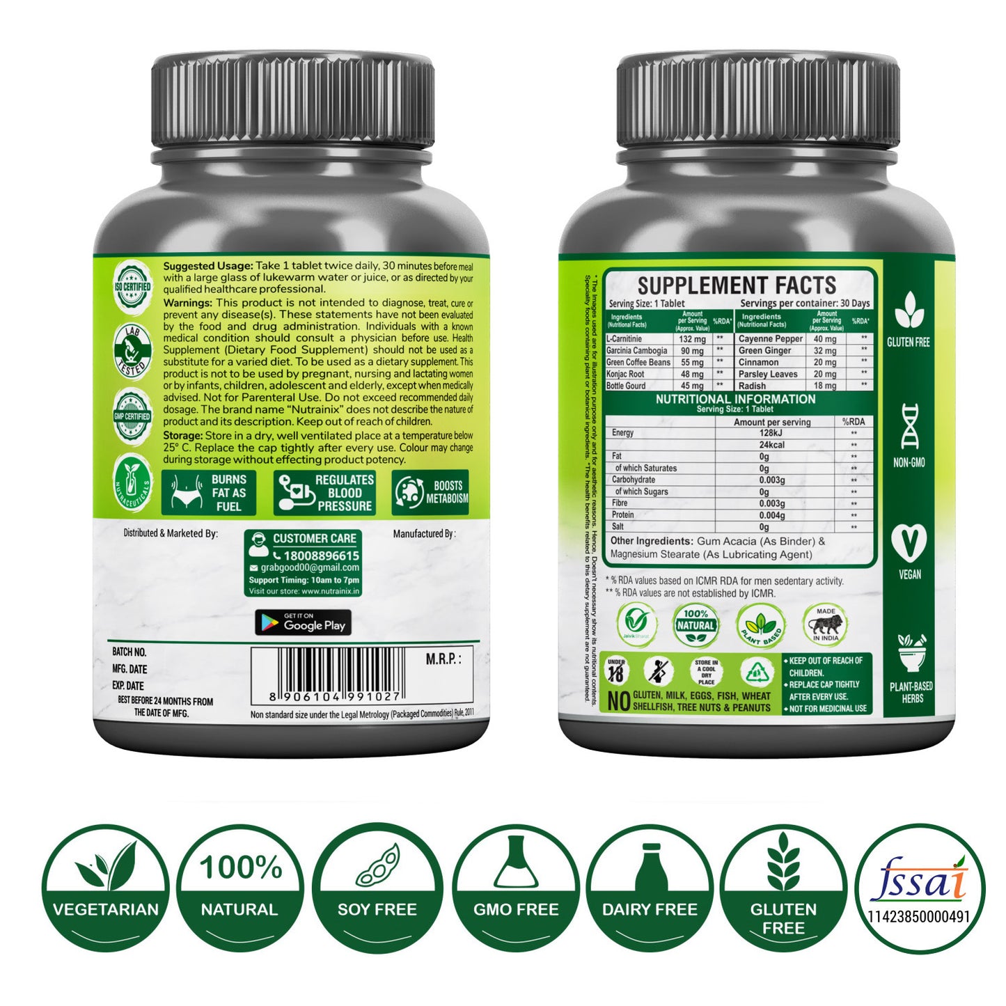 Nutrainix Plant-Based Keto Fat Burner - 60 Vegetarian Tablets