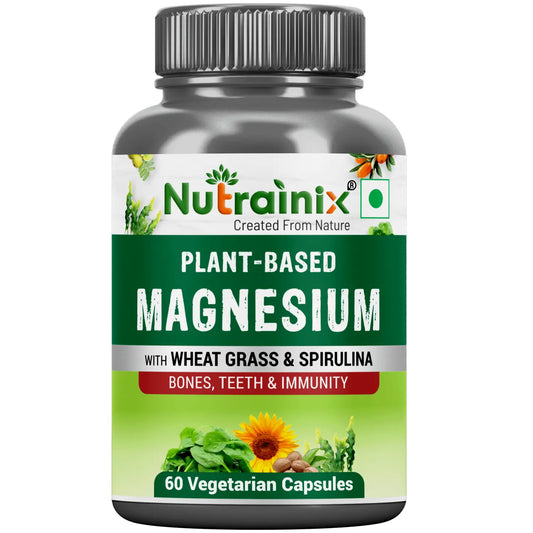 Nutrainix Plant-Based Magnesium, Supports Muscle Relaxation, Bone Health, Heart Wellness, Energy Boost & Vegan - 60 Vegetarian Capsules
