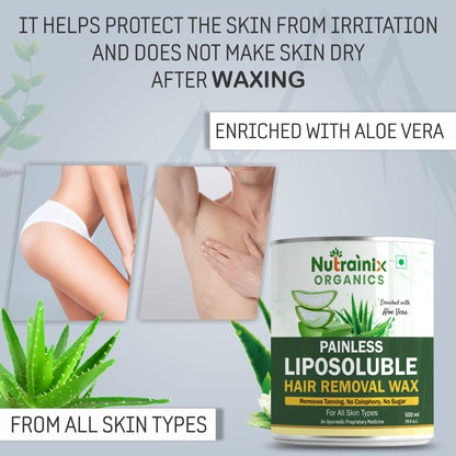 न्यूट्रेनिक्स ऑर्गेनिक्स पेनलेस लिपोसॉल्यूबल एलो वेरा हेयर रिमूवल वैक्स आर्म्स और बिकिनी के लिए - चिकना, कोमल हेयर रिमूवल - 500ml